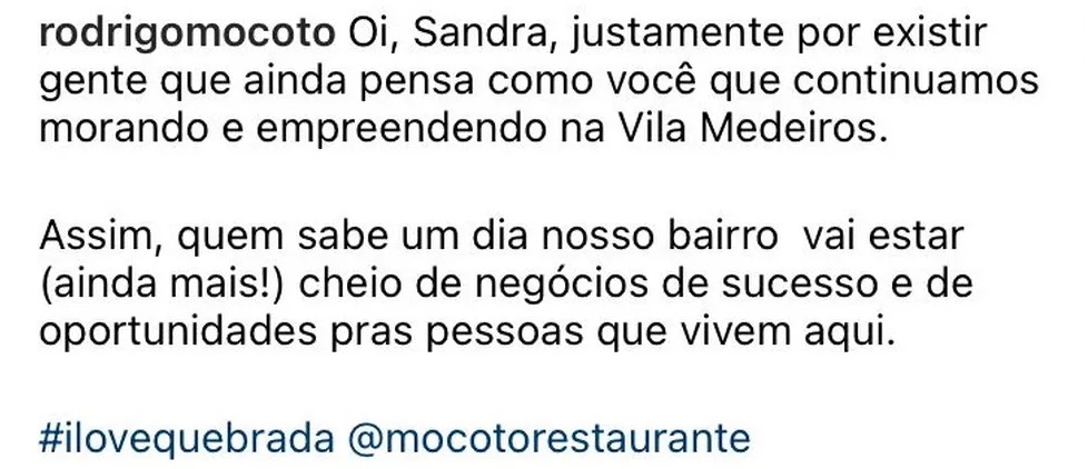 Comentário Chefe Rodrigo - restaurante Mocotó