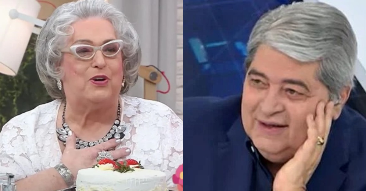 Datena fica sem graça ao receber cantada de Mamma Bruschetta ao vivo