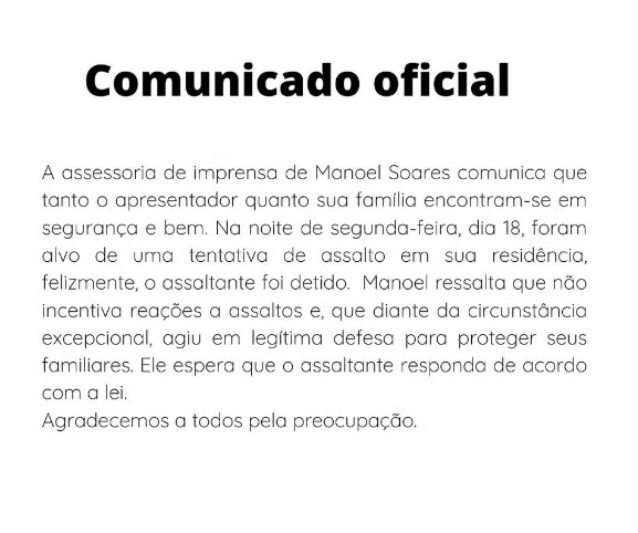 Comunicado Oficial - Manoel Soares